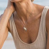 14k 2/tone Crab Pendant with 2 Diamonds and 3 Sapphires — worn on model (blonde, view 4)
