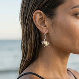 14k 2/tone 18mm Crab Earrings with 4 Diamonds — worn on model (brunette, view 4)