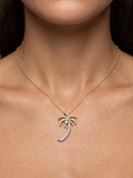 14k 2/tone 30mm Single Palm Tree Pendant with 75 Diamonds — close-up on model