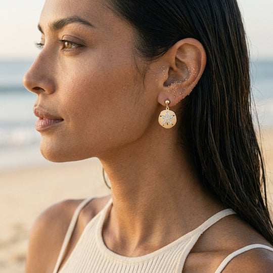 12mm 14k Sand Dollar Earring with 20 diamonds
