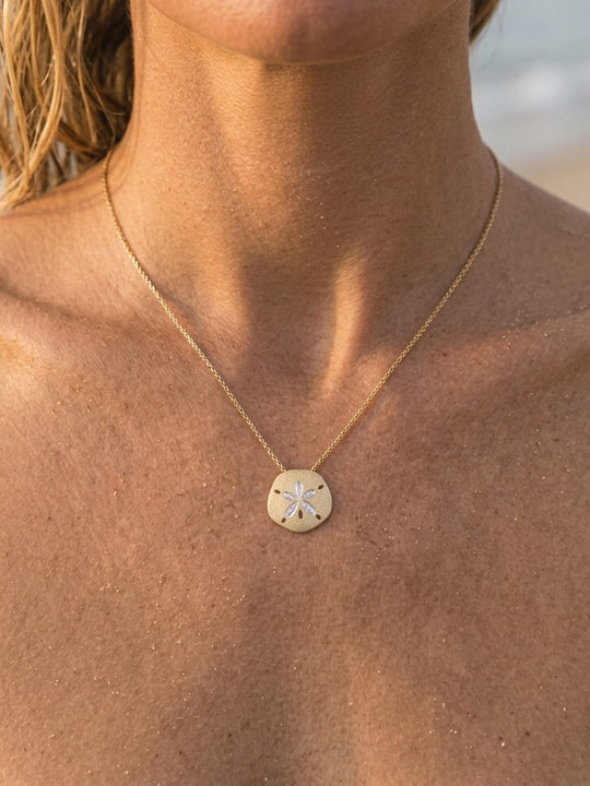 14k 18mm Sand Dollar Pendant with 12 Diamonds