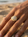 14k 2/tone 12mm Sand Dollar Ring with 10 diamonds — close-up on model