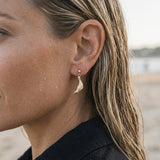 14k 20mm "Diving" Seal Ball Post Earrings with 4 Diamonds — worn on model (blonde, view 4)