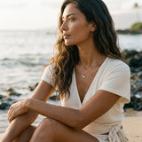 14k 2/tone Salmon Pendant with 7 Diamonds — worn on model (brunette, view 2)
