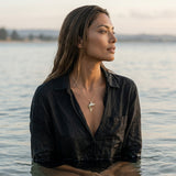 14k 2/tone 40mm Blue Marlin Pendant with 2 Diamonds — worn on model (brunette, view 2)