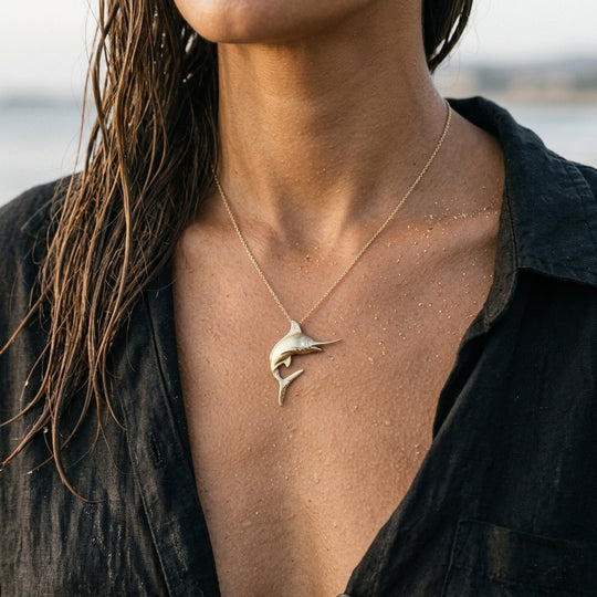 14k 2/tone 40mm Blue Marlin Pendant with 2 Diamonds