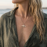 14k 23mm Whale "Humpback Single" Pendant — worn on model (blonde, view 4)