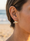14k 23mm Whale "Humpback Single" Earrings with 2 Diamonds — close-up on model