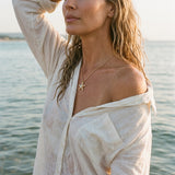 14k 21mm Starfish Pendant with 5 Diamonds — worn on model (blonde, view 2)