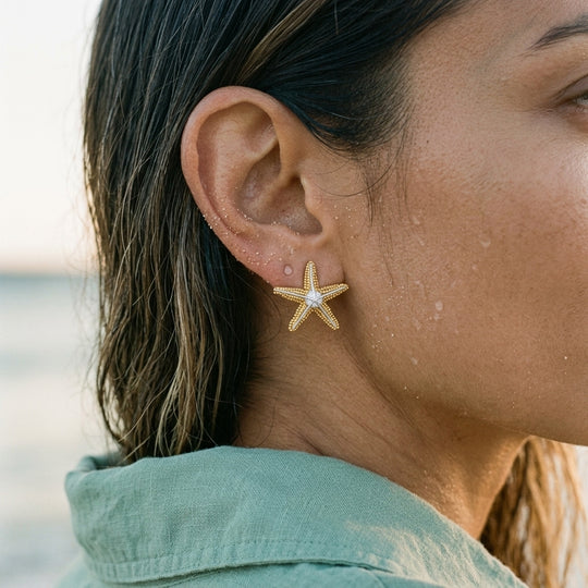 14k 21mm Starfish Earrings with 10 Diamonds
