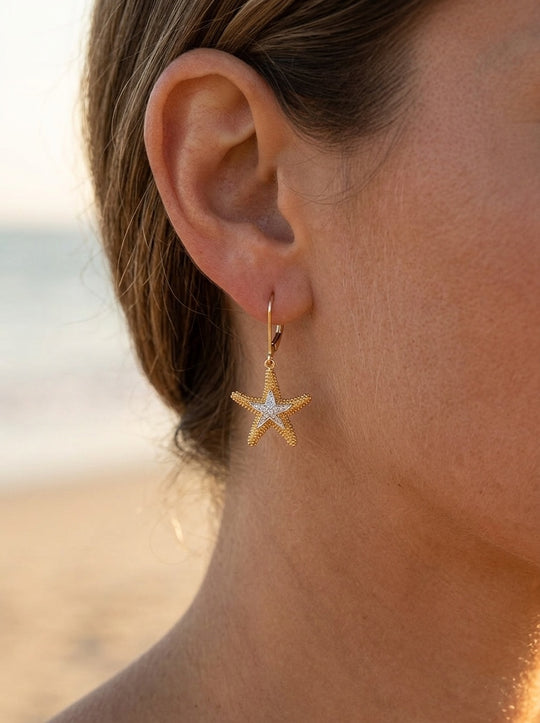 14k 16mm Starfish Earrings with Dangle Lever Back