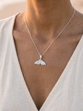 Precious Silver 26mm Whale Tail Pendant — close-up on model