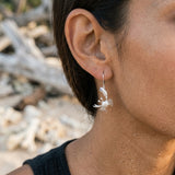 Precious Silver 22mm Crab Earrings with 4 Diamonds and 2 Tanzanite — worn on model (brunette, view 4)