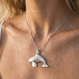 Precious Silver 40mm Killing Whale Pendant — worn on model (blonde, view 4)