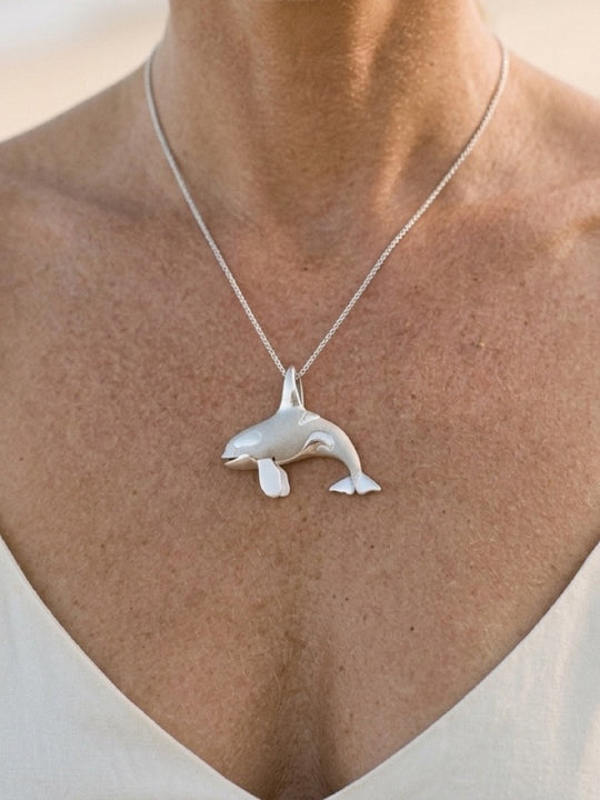 Precious Silver 40mm Killing Whale Pendant