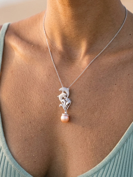 Precious Silver 20mm "Sliding Couple" Dolphin Pendant