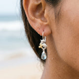 18k Precious Silver "Dancing Couple" Dolphin Leverback Earring — worn on model (brunette, view 4)