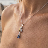 Precious Silver 18k 10mm "Dancing Couple" Dolphin Pendant — worn on model (blonde, view 4)