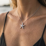 Precious Silver 32mm Starfish Pendant with 20 White Sapphire — worn on model (blonde, view 4)