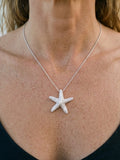 Precious Silver 32mm Starfish Pendant with 20 White Sapphire — close-up on model
