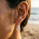 Precious Silver/18k Octopus Earring with 4 Diamonds — worn on model (brunette, view 4)
