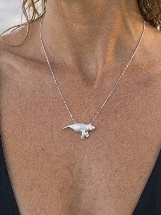 Precious Silver Single Manatee Pendant with Diamond