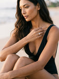 Precious Silver Whale Tail Ring — worn on model (brunette, view 2)