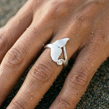 Precious Silver Whale Tail Ring — worn on model (brunette, view 4)