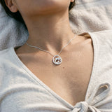 Precious Silver 15mm Dolphin Pendant — worn on model (brunette, view 4)