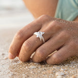 Precious Silver 20mm "Jumping Single" Dolphin Ring — worn on model (blonde, view 4)