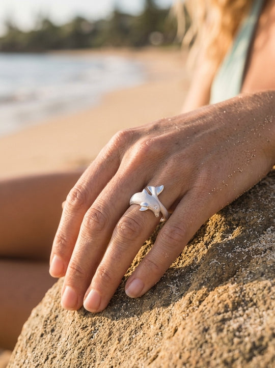 Precious Silver 20mm "Jumping Single" Dolphin Ring