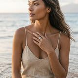 Precious Silver 18mm Starfish Ring with White Sapphire — worn on model (brunette, view 2)