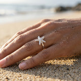 Precious Silver 18mm Starfish Ring with White Sapphire — worn on model (brunette, view 4)