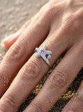Precious Silver 18mm Starfish Ring with Pink Sapphire — worn on model (brunette, view 4)