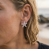 Precious Silver 18mm Starfish Post Earring with 2 Pink Sapphire — worn on model (blonde, view 4)