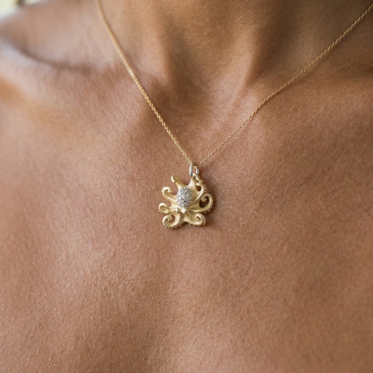 14k 2/tone 16mm Octopus Charm with 19 Diamonds