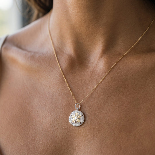 14k 2/tone 12mm Sand Dollar Charm with 29 Diamonds