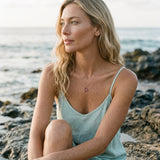 14k "Hawaii" Pendant with 30 Pink Sapphire (Dark Red) — worn on model (blonde, view 1)