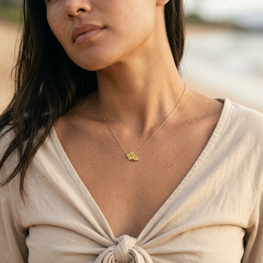 14k "Oahu" Pendant with 37 Yellow Sapphires — worn on model (brunette, view 3)