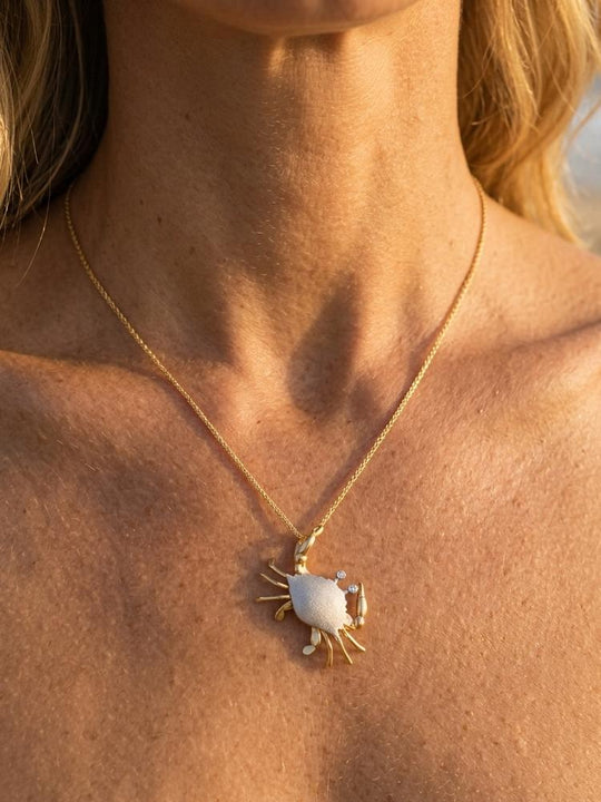 14k 2/tone 28mm Crab Pendant with 2 Diamonds