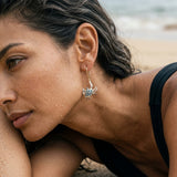 14k 2/tone Crab Earrings with 22 Blue Diamonds — worn on model (brunette, view 4)