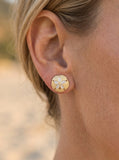 14k 12mm Stud Sand Dollar Earring with 20 diamonds — close-up on model