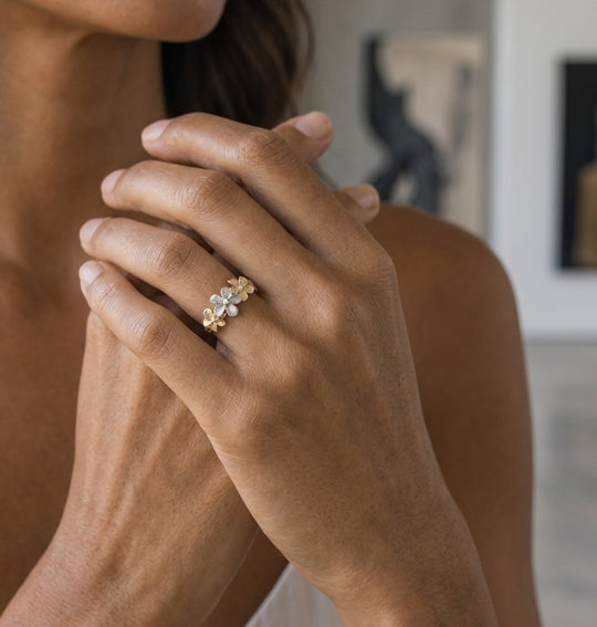 8mm 14k 2/tone Diamond Plumeria Ring