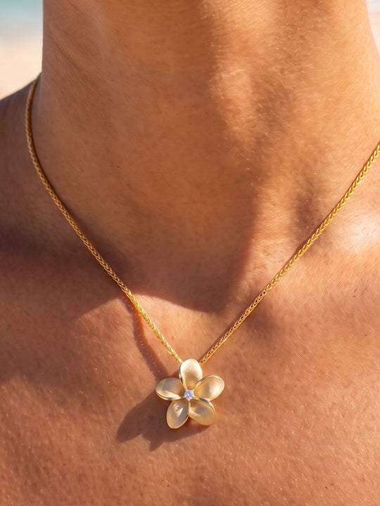 14k 20mm Plumeria Diamond Pendant