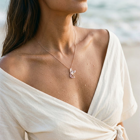14k 2/tone Lobster Pendant with 2 Diamonds and 16 Pastel Pink Sapphires