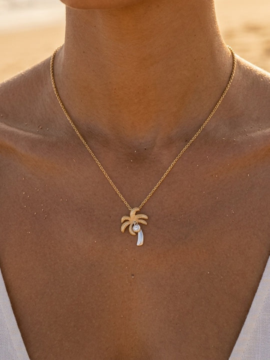 14k 2/tone 15mm Palm Tree Pendant with Diamond