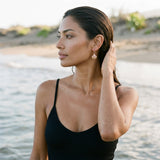 14k 2/tone Shell Earring with 96 Colored Sapphires — worn on model (brunette, view 1)