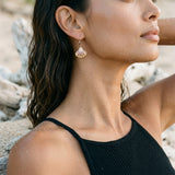 14k 2/tone Shell Earring with 96 Colored Sapphires — worn on model (brunette, view 3)