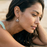 14k 2/tone Shell Earrings with 96 Sapphires — worn on model (brunette, view 4)