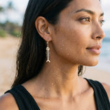 14k 2/tone Fish Bone Earrings with 16 Diamonds — worn on model (brunette, view 3)
